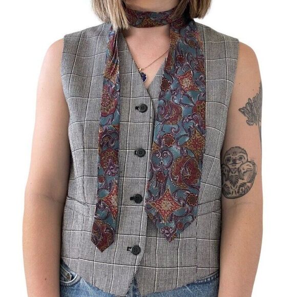 Vintage 1990s Valentino Navy Red 100% Silk Geometric Abstract Floral Preppy Tie - Picture 4 of 4